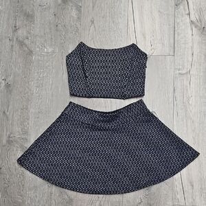 Black and White Geometric Crop Top and Skirt Set